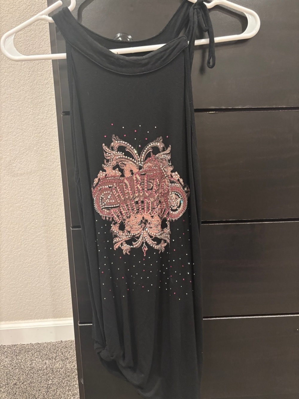 Harley-Davidson Black Maxi Skirt with Pink Rhinestone Graphic